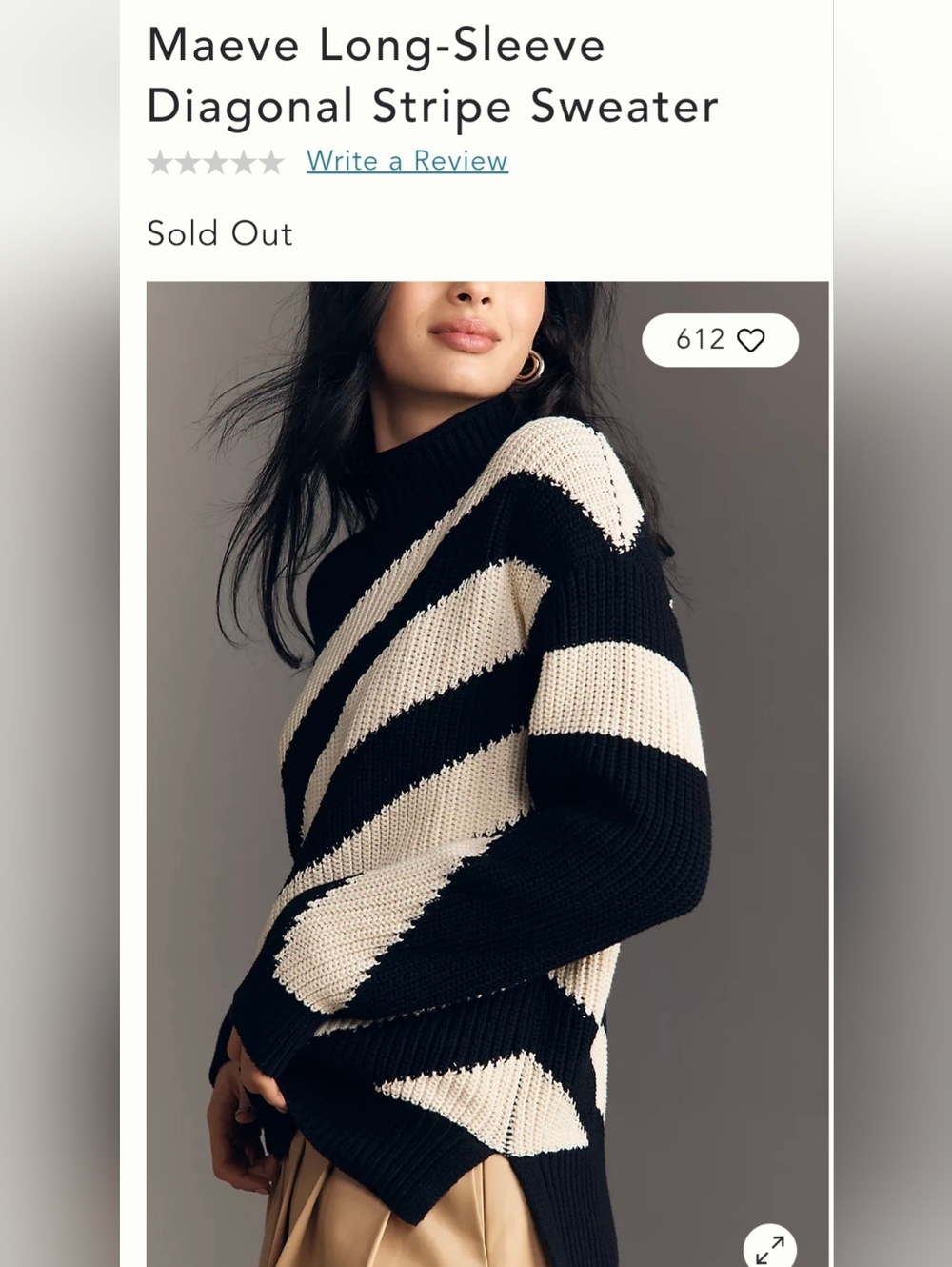 Maeve Black & Cream Diagonal-Stripe Turtleneck Sweater
